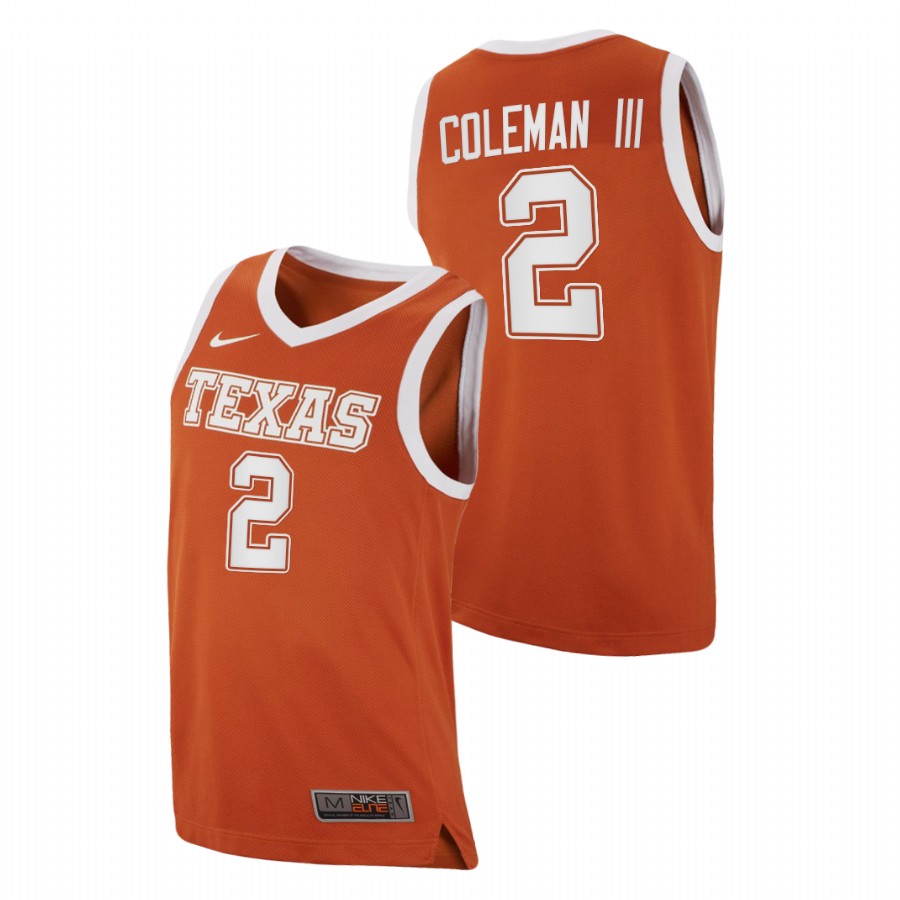men texas longhorns matt coleman iii 2020 21 college basketball replica orange jersey
