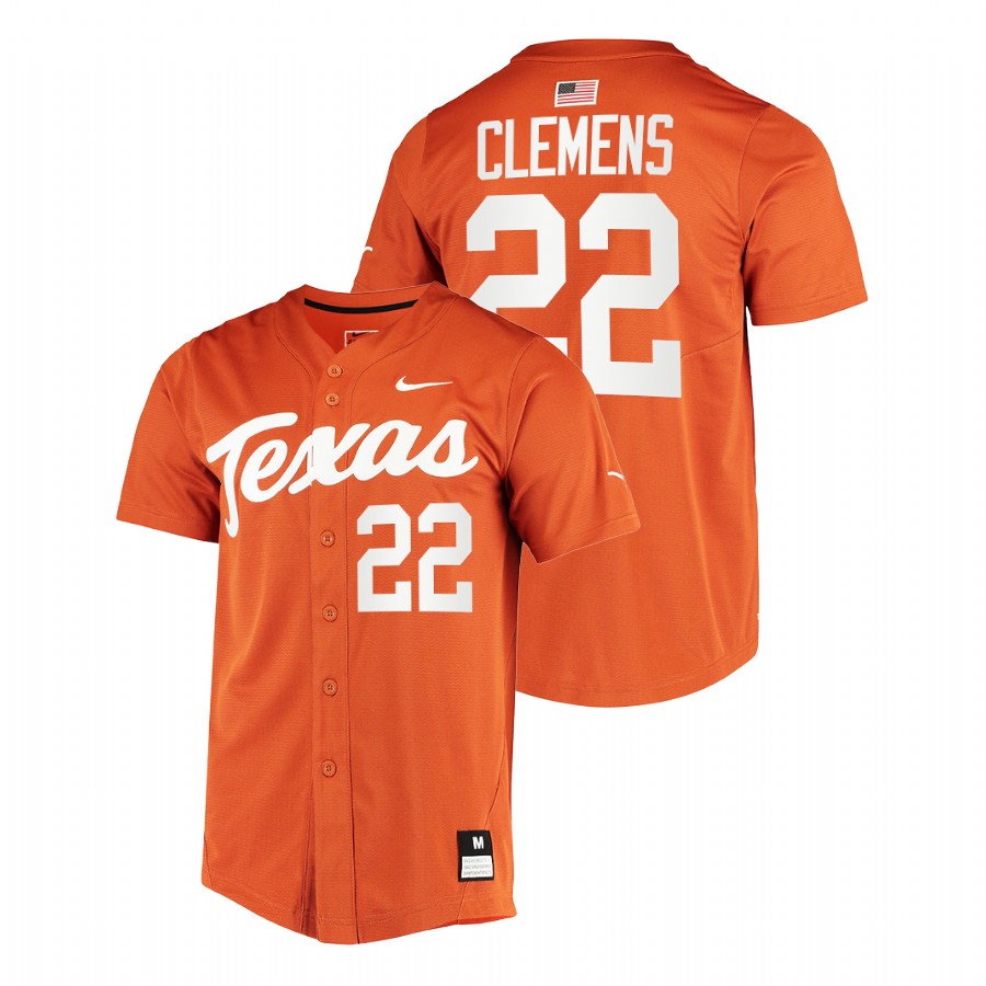 men texas longhorns roger clemens orange college baseball full button jersey