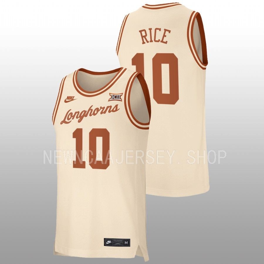 men texas longhorns sir’jabari rice 2022 23 replica retro basketball cream jersey