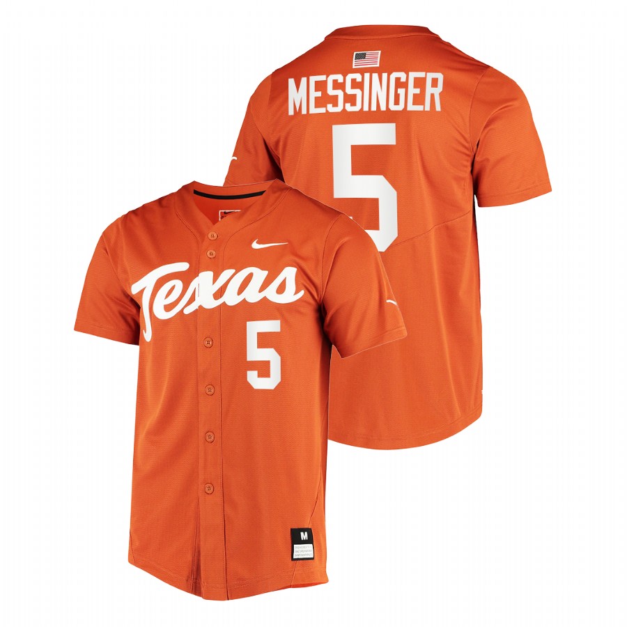 men texas longhorns skyler messinger orange college baseball full button jersey