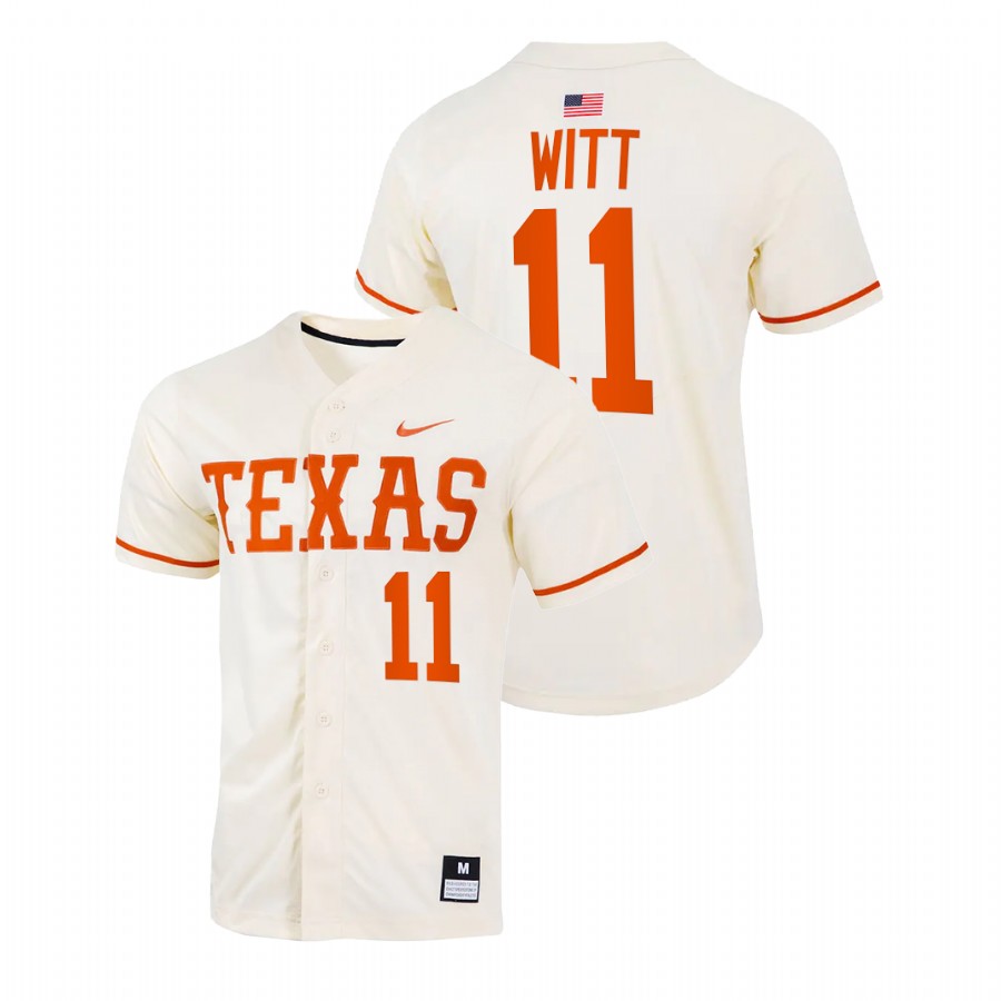 men texas longhorns tanner witt natural college baseball full button jersey