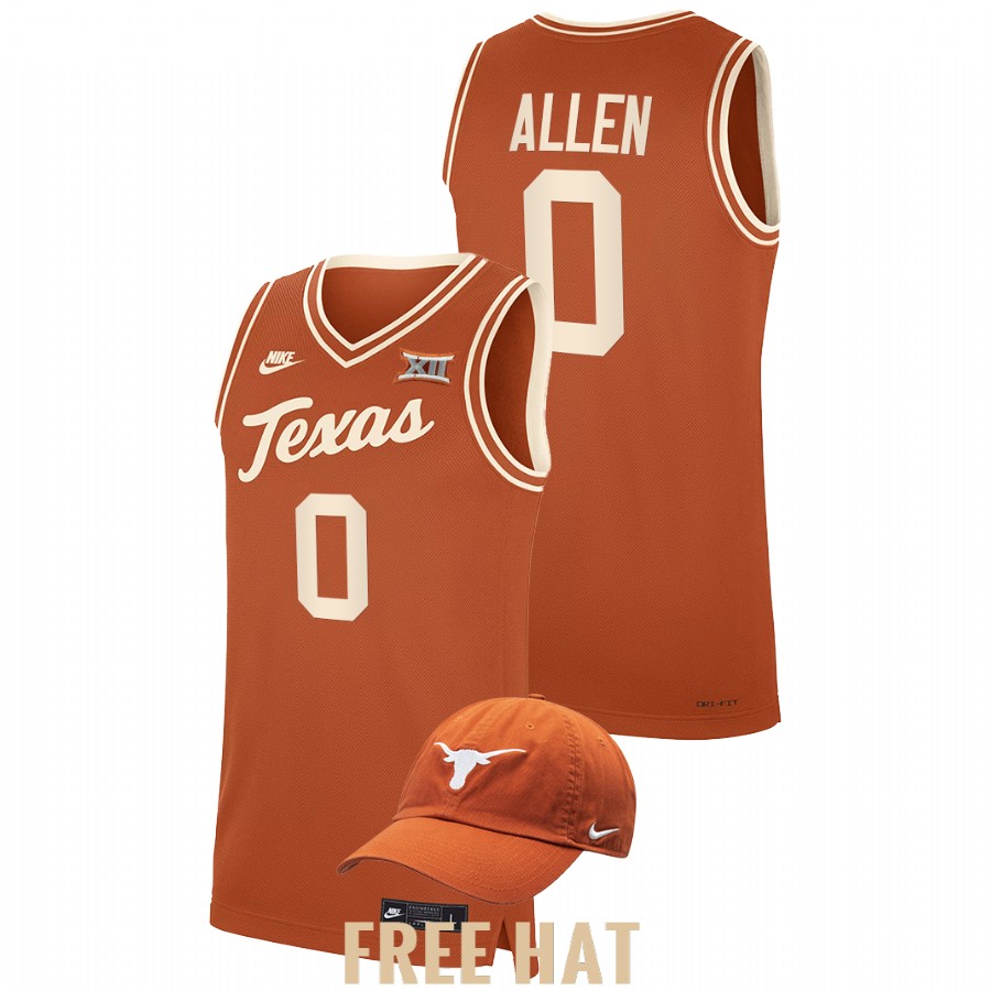 men texas longhorns timmy allen 2021 22 throwback college basketball orange jersey