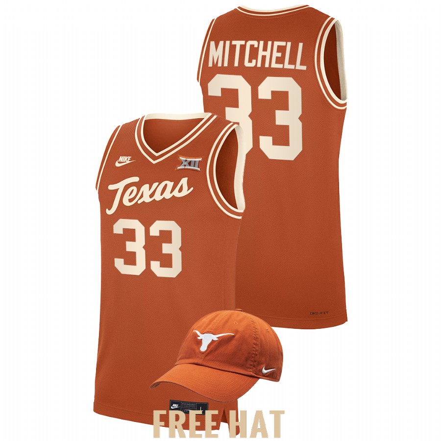 men texas longhorns tre mitchell 2021 22 throwback college basketball orange jersey