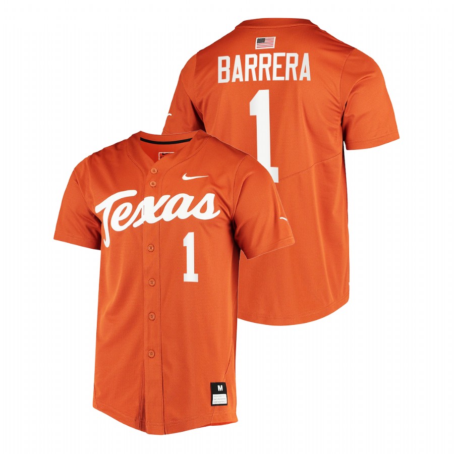 men texas longhorns tres barrera orange college baseball full button jersey