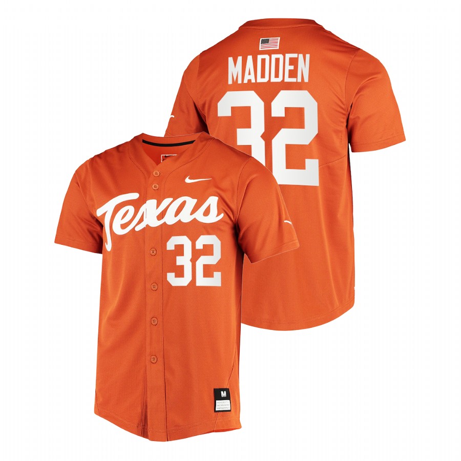 men texas longhorns ty madden orange college baseball full button jersey