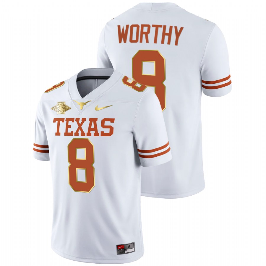 men texas longhorns xavier worthy white 2021 red river showdown golden edition jersey