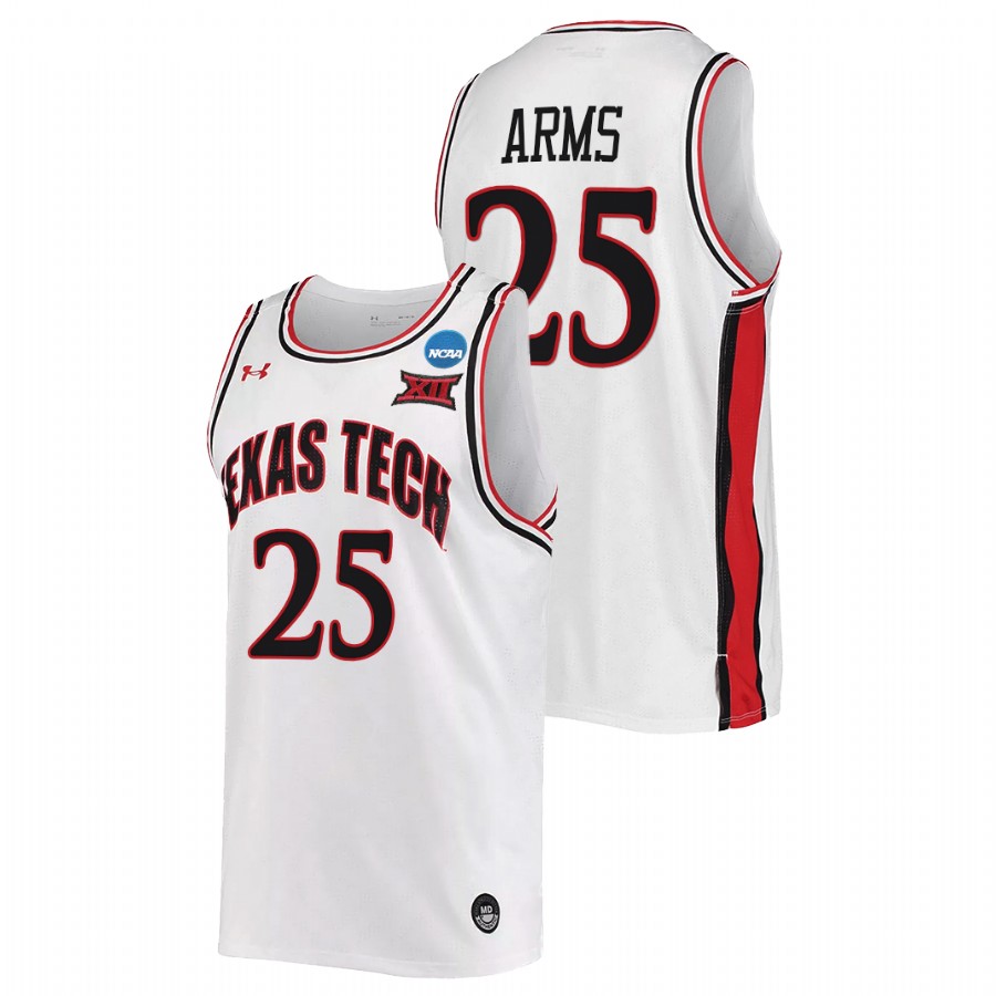 men texas tech red raiders adonis arms retro basketball 2022 ncaa march madness white jersey