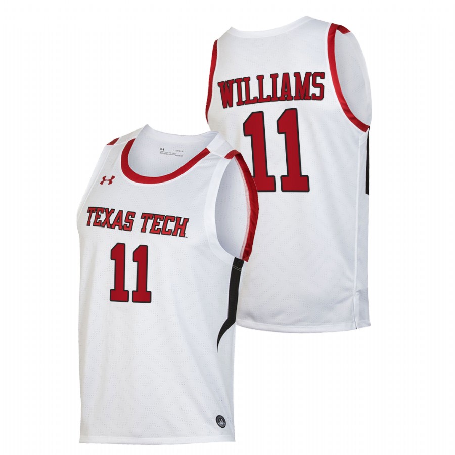 men texas tech red raiders bryson williams 2022 replica college basketball white jersey