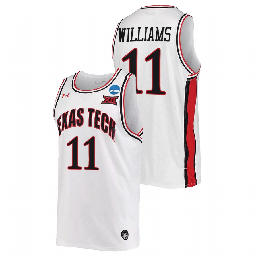 men texas tech red raiders bryson williams retro basketball 2022 ncaa march madness white jersey
