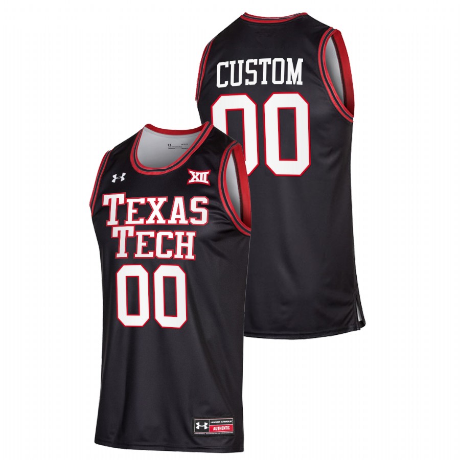 men texas tech red raiders custom 2022 college basketball black jersey