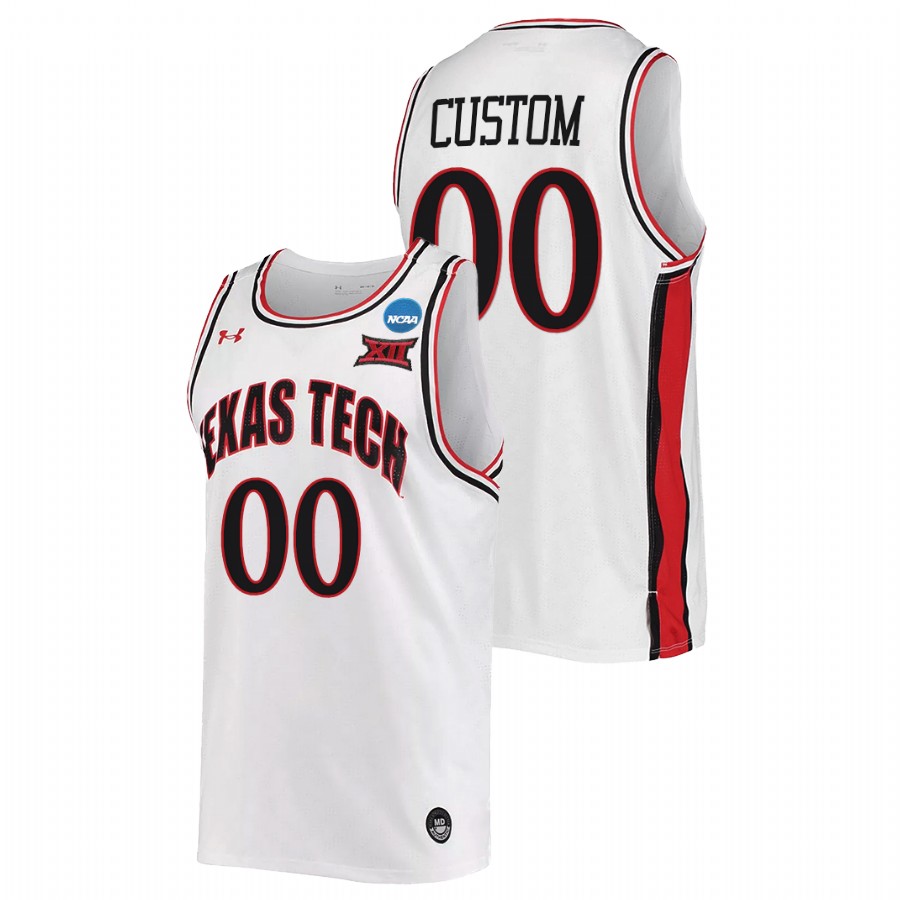 men texas tech red raiders custom retro basketball 2022 ncaa march madness white jersey