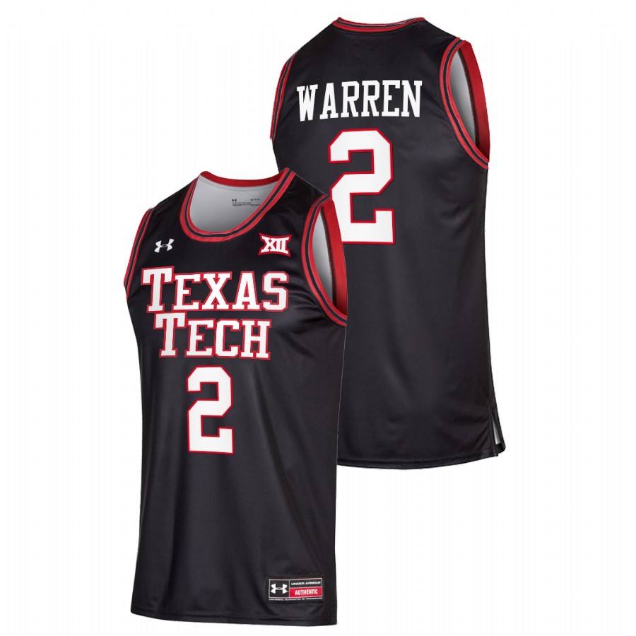 men texas tech red raiders davion warren 2022 college basketball black jersey