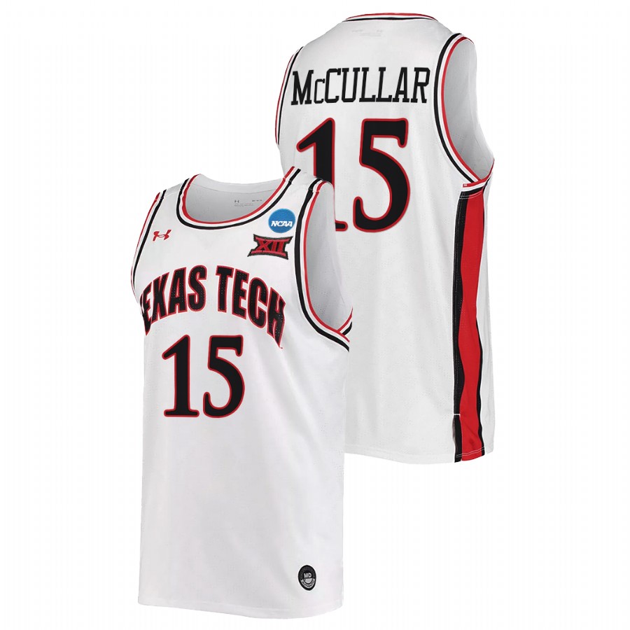 men texas tech red raiders kevin mccullar retro basketball 2022 ncaa march madness white jersey