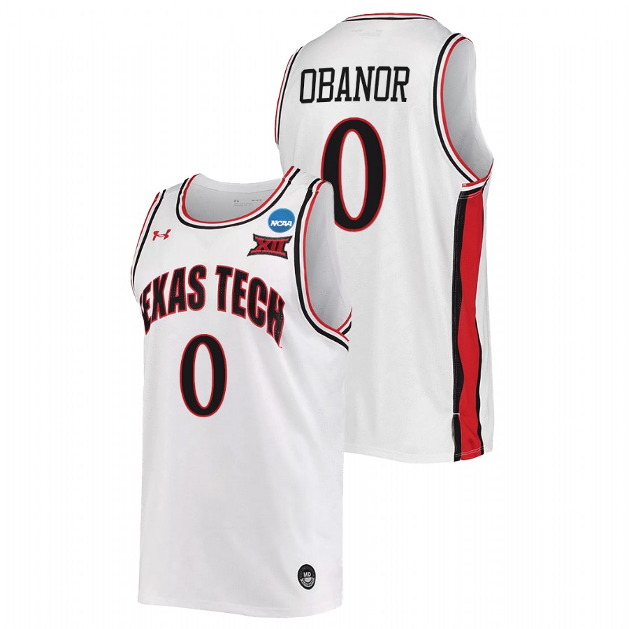 men texas tech red raiders kevin obanor retro basketball 2022 ncaa march madness white jersey