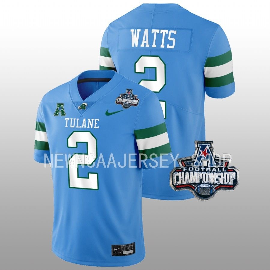 men tulane green wave duece watts blue 2022 acc championship football jersey