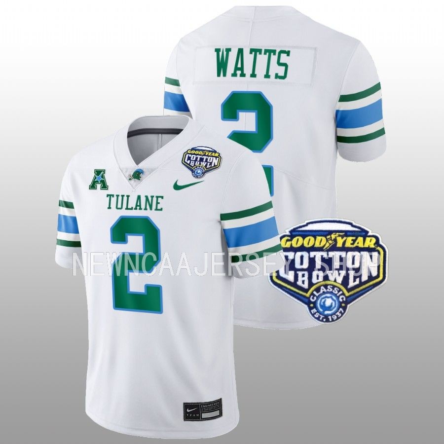 men tulane green wave duece watts white 2023 cotton bowl college football playoff jersey