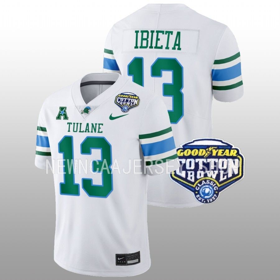 men tulane green wave justin ibieta white 2023 cotton bowl college football playoff jersey