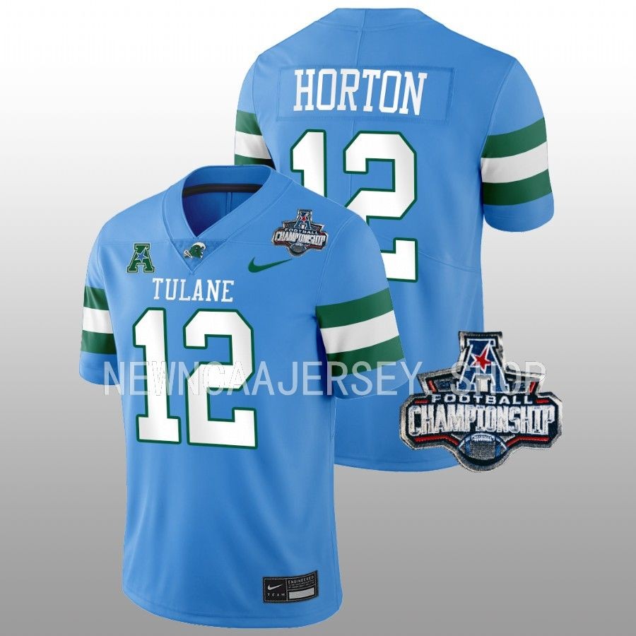 men tulane green wave kai horton blue 2022 acc championship football jersey