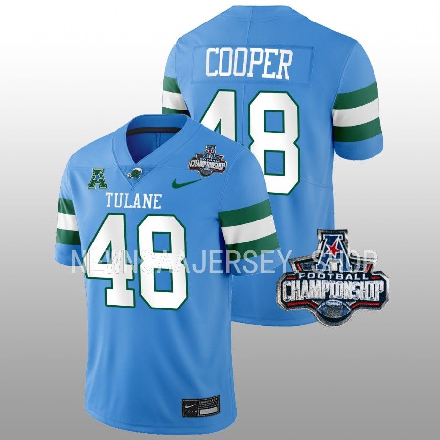 men tulane green wave keith cooper blue 2022 acc championship football jersey