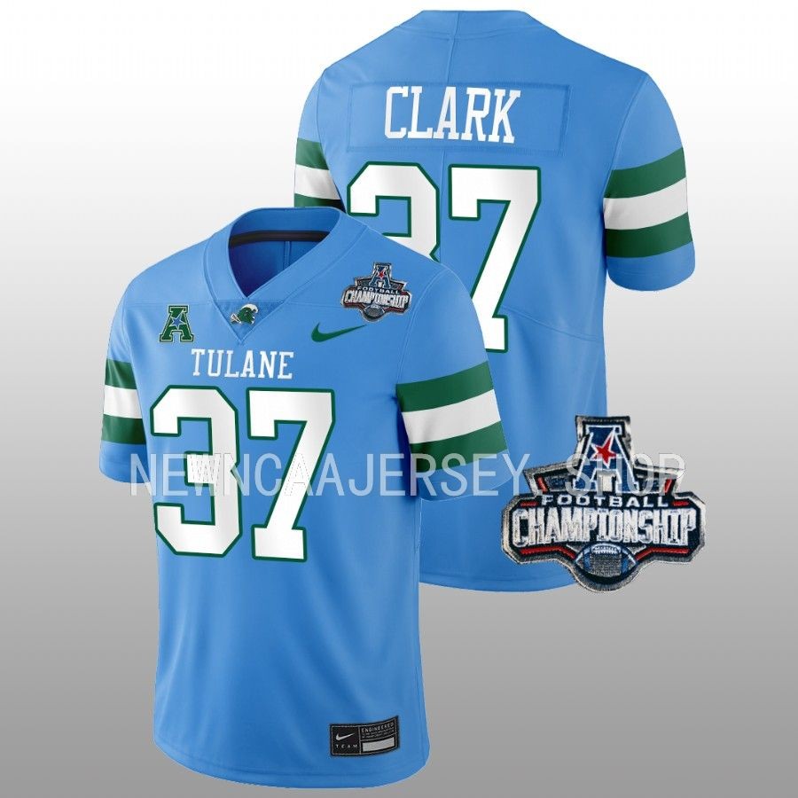 men tulane green wave macon clark blue 2022 acc championship football jersey