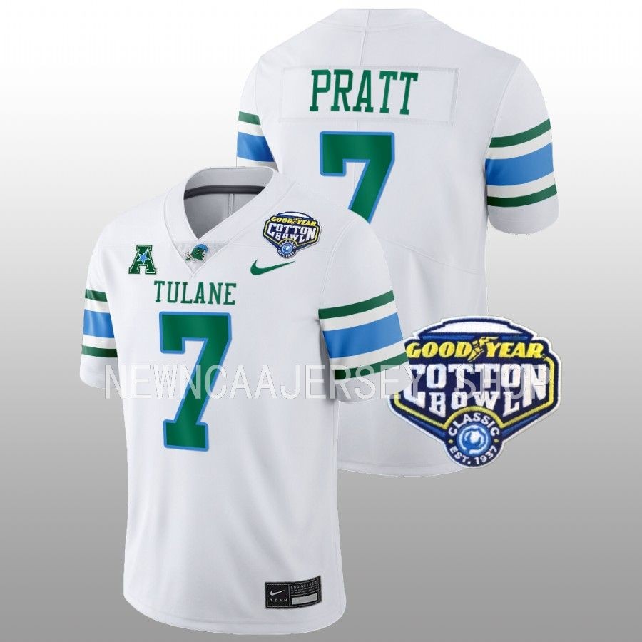 men tulane green wave michael pratt white 2023 cotton bowl college football playoff jersey
