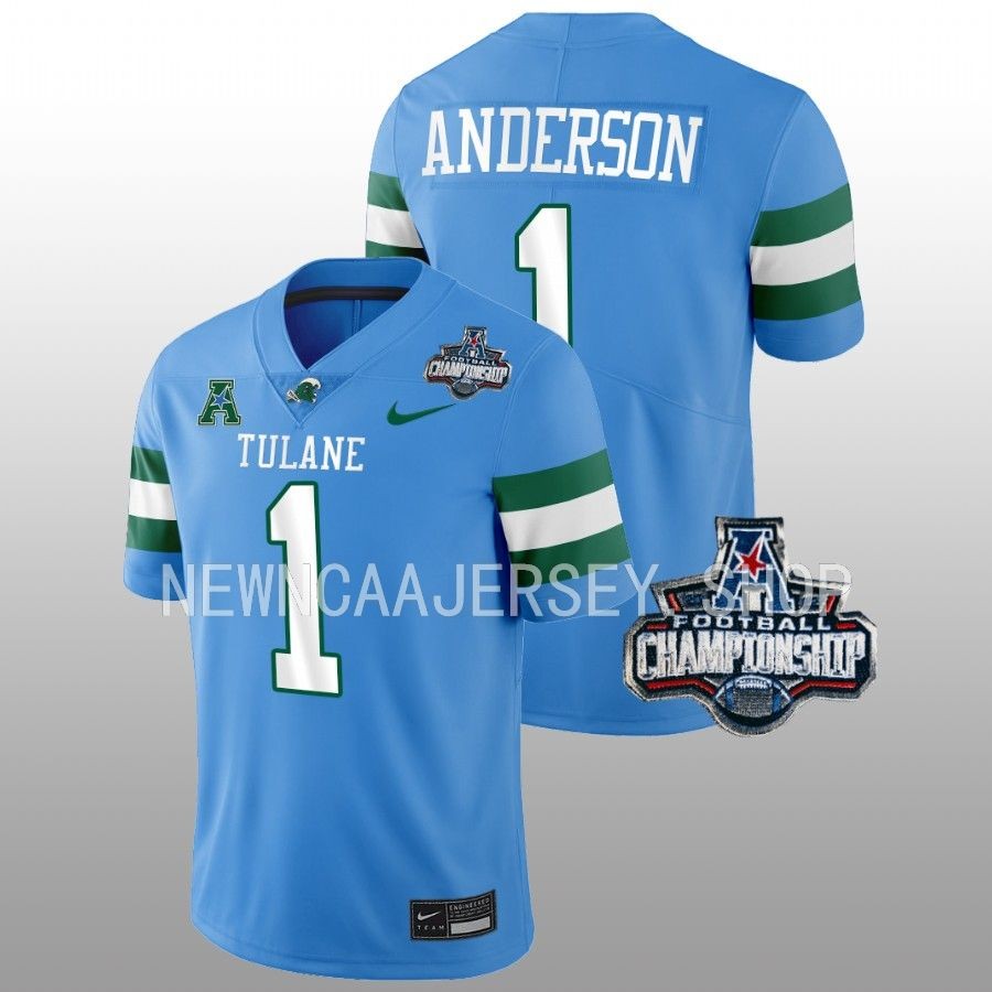 men tulane green wave nick anderson blue 2022 acc championship football jersey