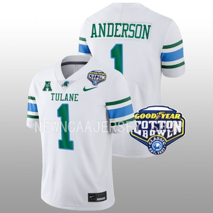 men tulane green wave nick anderson white 2023 cotton bowl college football playoff jersey