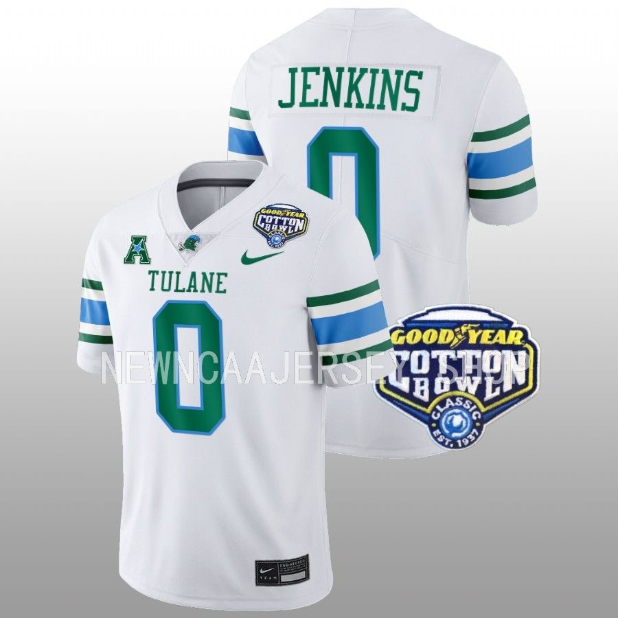 men tulane green wave patrick jenkins white 2023 cotton bowl college football playoff jersey