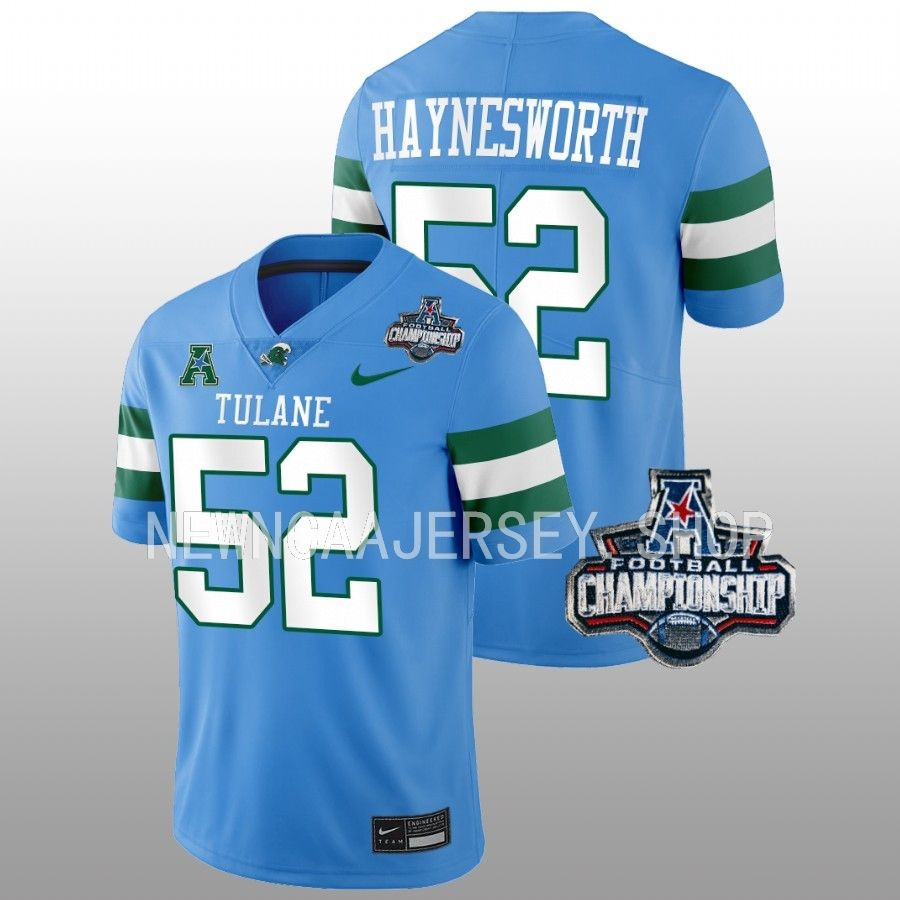 men tulane green wave sincere haynesworth blue 2022 acc championship football jersey
