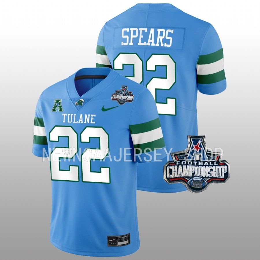 men tulane green wave tyjae spears blue 2022 acc championship football jersey