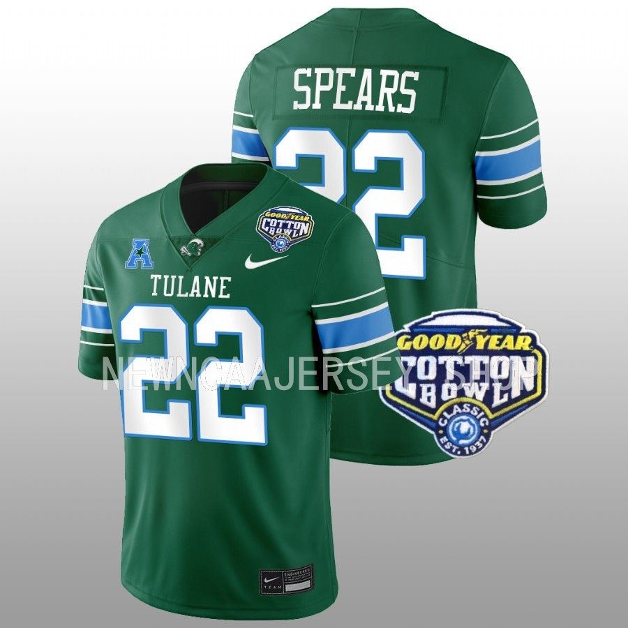 men tulane green wave tyjae spears college football playoff 2023 cotton bowl green jersey