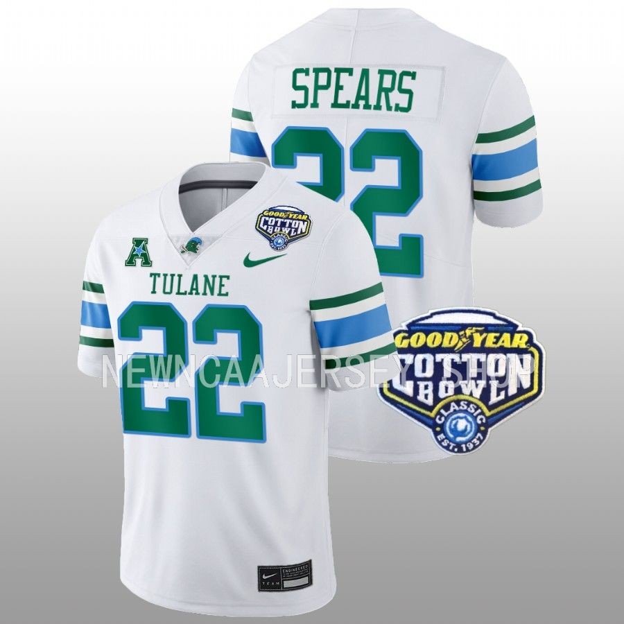 men tulane green wave tyjae spears white 2023 cotton bowl college football playoff jersey