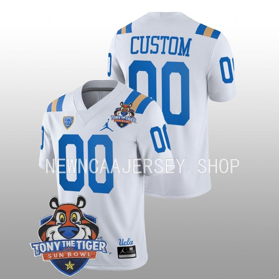 men ucla bruins custom football 2022 tony the tiger sun bowl white jersey