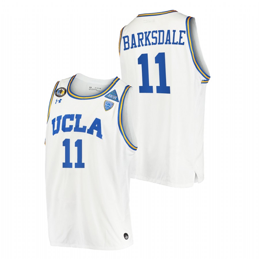 men ucla bruins don barksdale stand together college basketball white jersey