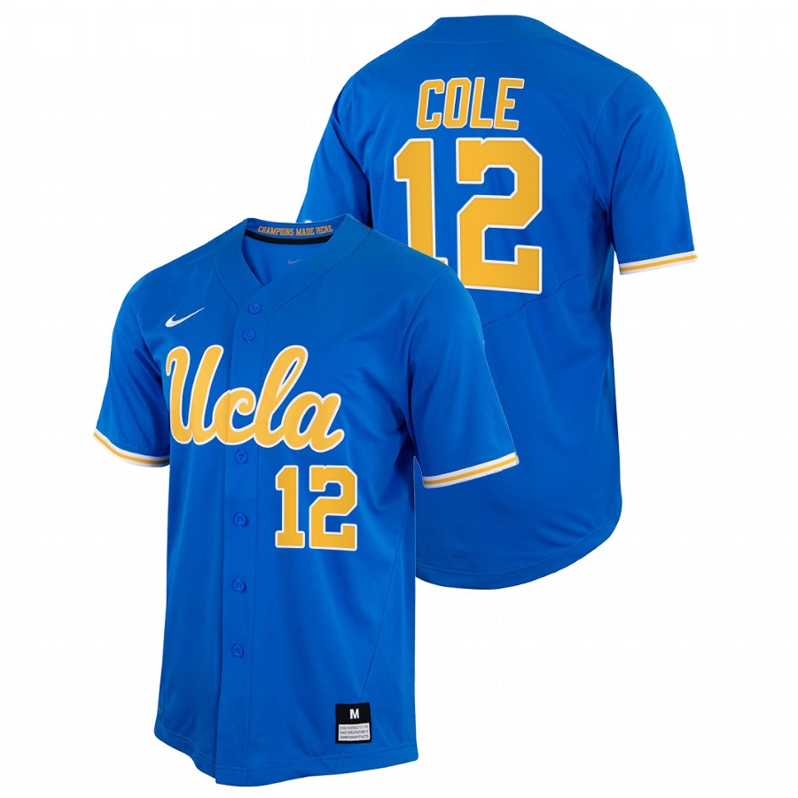 men ucla bruins gerrit cole royal 2022college baseball full button jersey