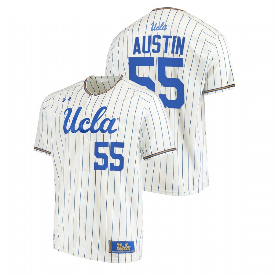 men ucla bruins kelly austin white 2022college baseball stripes jersey