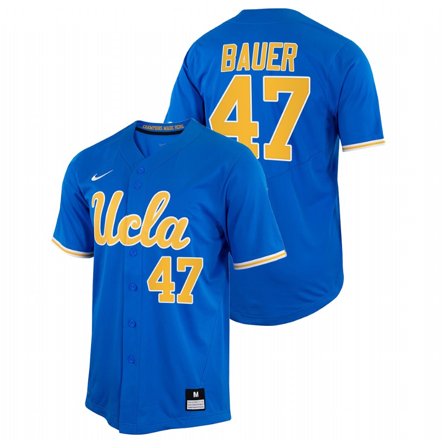 men ucla bruins trevor bauer royal 2022college baseball full button jersey