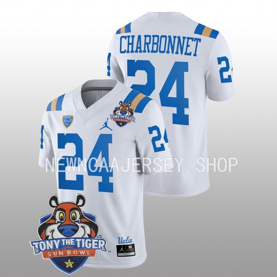 men ucla bruins zach charbonnet football 2022 tony the tiger sun bowl white jersey