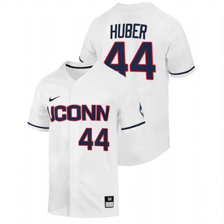 men uconn huskies ben huber white 2022college baseball full button jersey