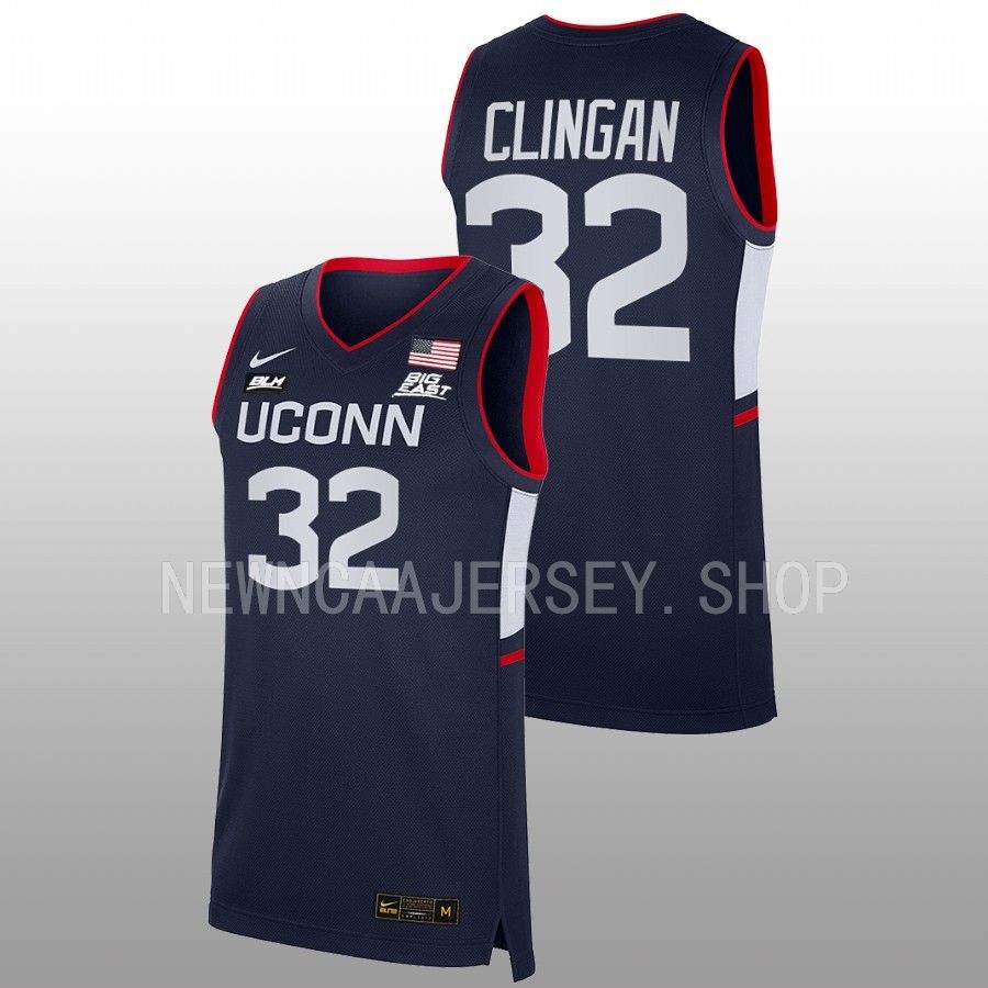 men uconn huskies donovan clingan 2022 23 replica away basketball navy jersey