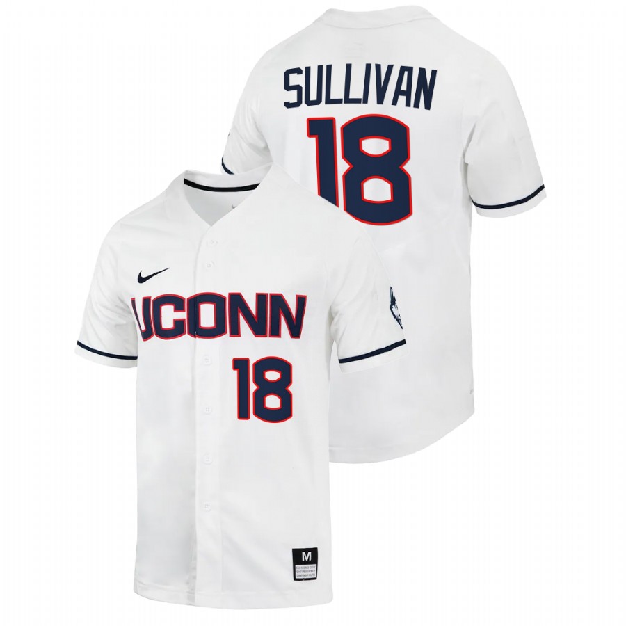 men uconn huskies jack sullivan white 2022college baseball full button jersey