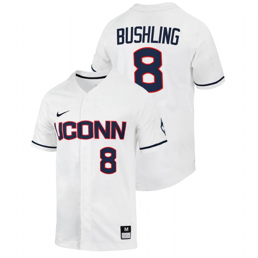 men uconn huskies zach bushling white 2022college baseball full button jersey