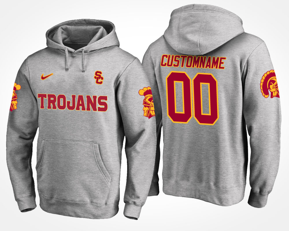 men usc trojans gray custom name and number hoodie