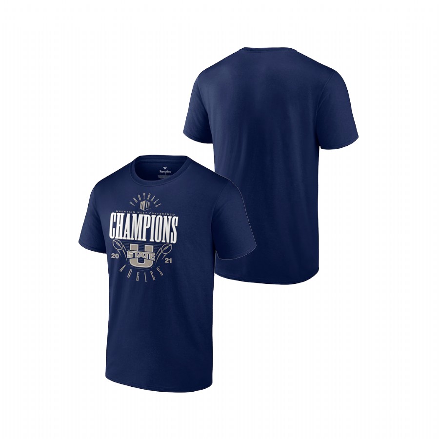 men utah state aggies navy 2021 mountain west football conference champions locker room t shirt
