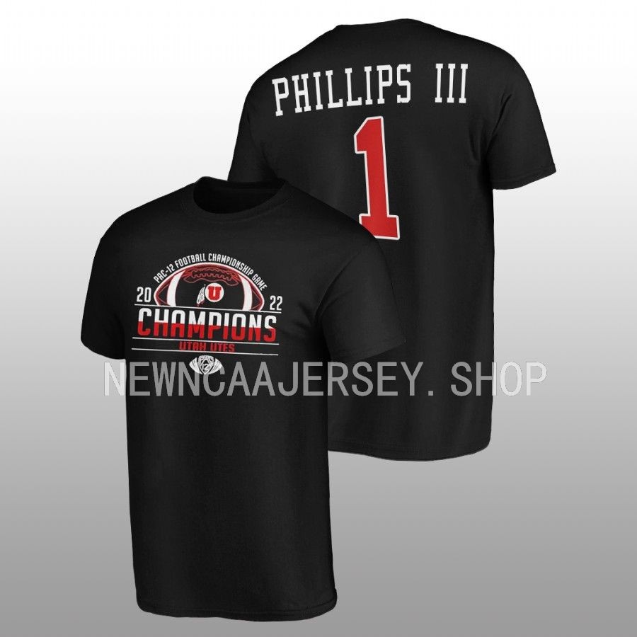 men utah utes 2022 pac 12 football championship clark phillips iii black t shirt