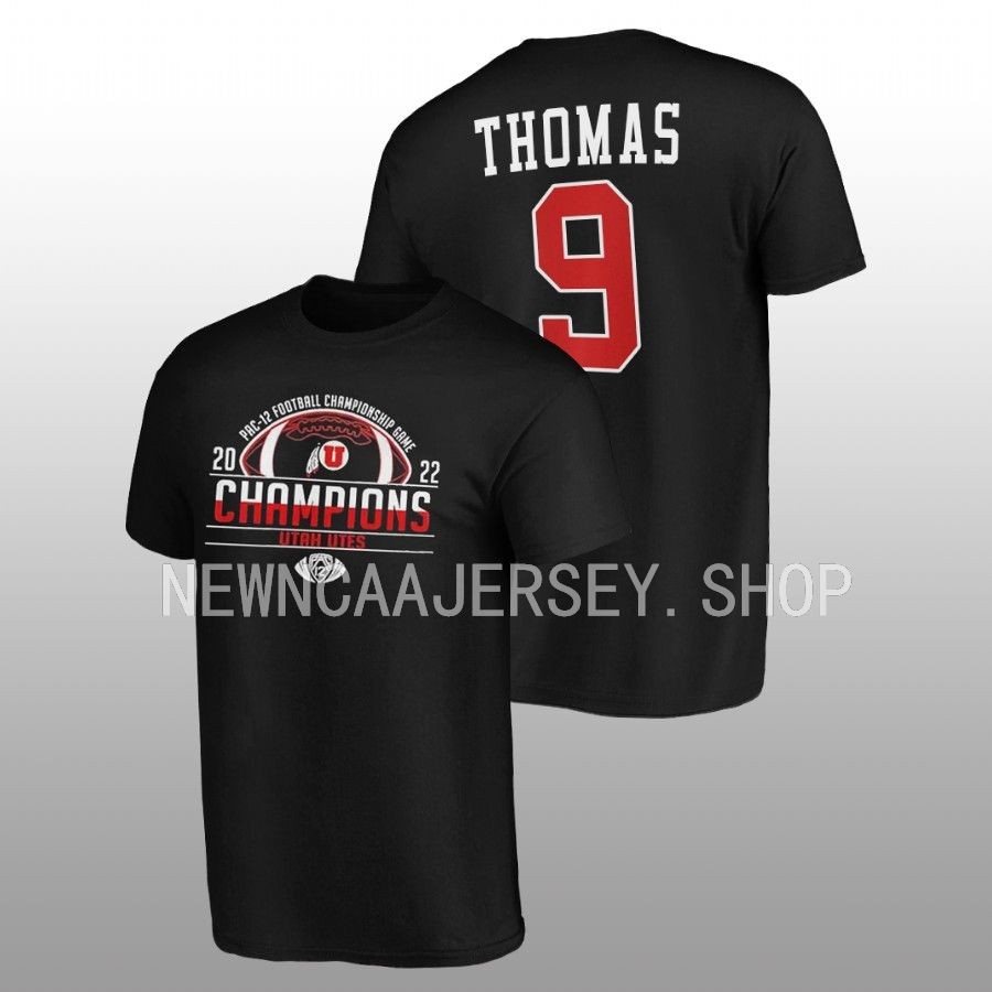 men utah utes 2022 pac 12 football championship tavion thomas black t shirt