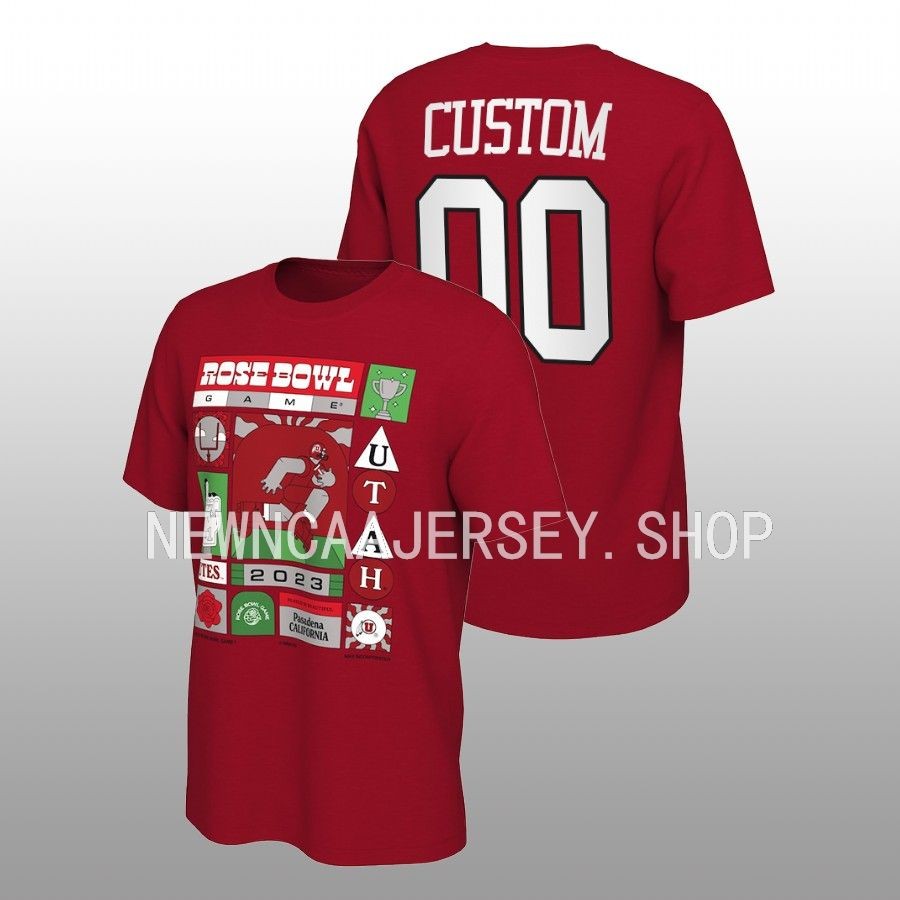 men utah utes 2023 rose bowl illustrated custom red t shirt