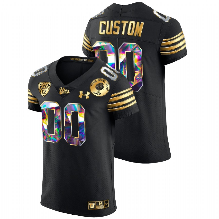 men utah utes custom golden diamond edition 2022 rose bowl black jersey
