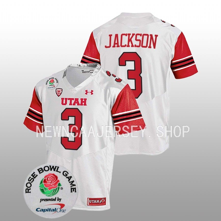 men utah utes ja'quinden jackson white 2023 rose bowl college football jersey