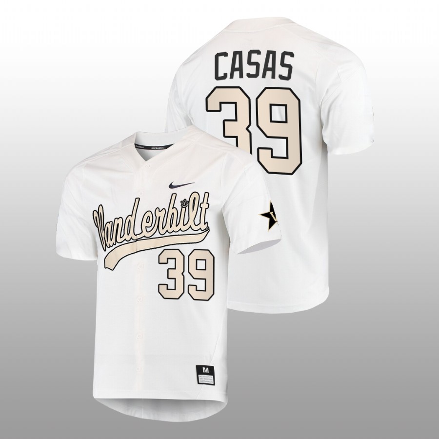 men vanderbilt commodores gavin casas white 2022college baseball full button jersey